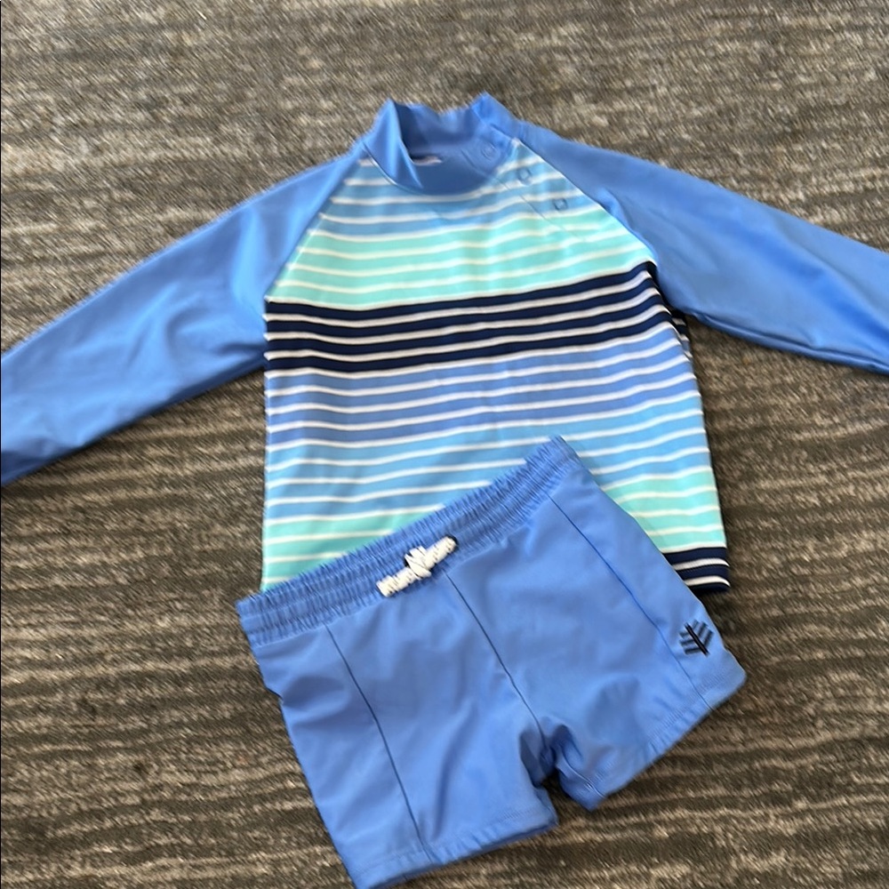 Coolibar Blue Striped Kids Swim Set